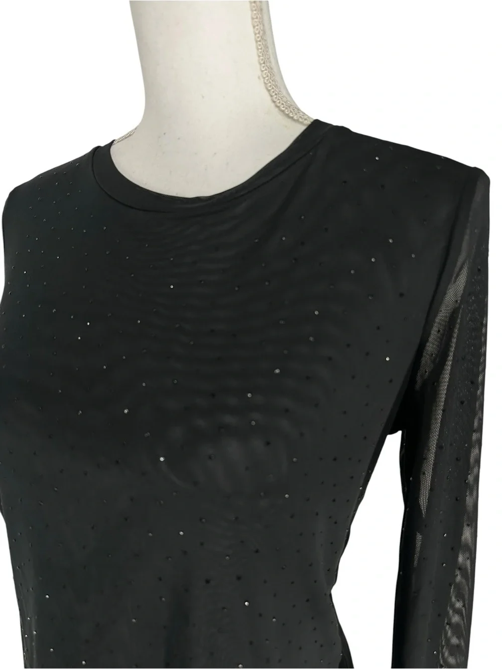 MADDEN GIRL / Black Sheer Long Sleeve Top / Tiny Rhinestone / Small (Estimated)